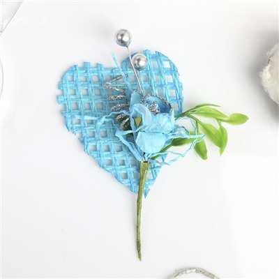 Декор для творчества "Голубая роза с сердцем" 10,5 см