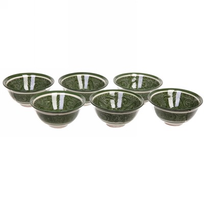 Набор чайный (блюдо, чайник, пиала 6шт) зеленый Риштанская керамика