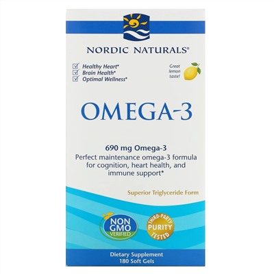 Nordic Naturals, Омега-3, лимон, 690 мг, 180 капсул