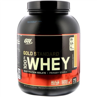 Optimum Nutrition, Gold Standard 100% Whey, сыворотка со вкусом клубники и банана, 2,27 кг (5 фунтов)