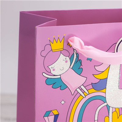 Пакет подарочный (S) "Unicorn and clouds ", pink (18*23*10)