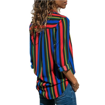 Блуза-рубашка в яркую разноцветную полоску