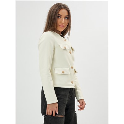Короткая кожаная куртка женская белого цвета 245Bl