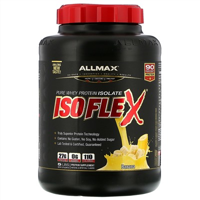 ALLMAX Nutrition, Isoflex, чистый изолят сывороточного белка (фильтрация ИСБ частицами, заряженными ионами), со вкусом банана, 2,27 кг (5 фунтов)