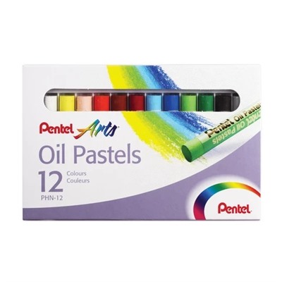 Пастель масляная художественная PENTEL “Oil Pastels“, 12 цветов, круглое сечение, картонная упаковка, PHN4-12