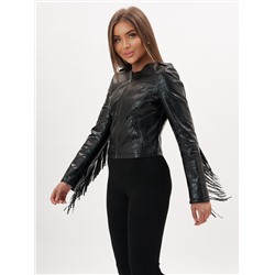 Короткая кожаная куртка женская черного цвета 95ECh