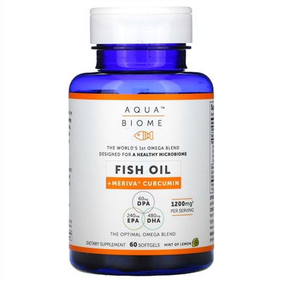 Enzymedica, Aqua Biome, рыбий жир с куркумином Meriva, лимонный вкус, 1200 мг, 60 мягких таблеток