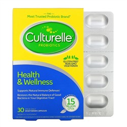Culturelle, Пробиотики, здоровье и хорошее самочувствие, 15 миллиардов КОЕ, 30 вегетарианских капсул для приема один раз в день