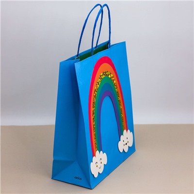 Пакет подарочный (M) "Big rainbow", blue (26*32*12)