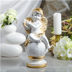Статуэтка "Ангел с арфой на шаре" белая, 34 см