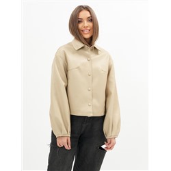 Короткая кожаная куртка женская бежевого цвета 246B