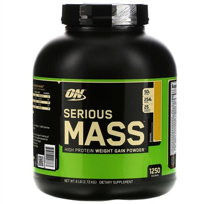 Optimum Nutrition, Serious Mass, порошок для набора веса (гейнер) с высоким содержанием протеина, вкус банан, 2720 г (6 lb)