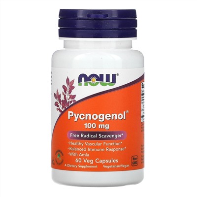 Now Foods, Pycnogenol, 100 мг, 60 растительных капсул