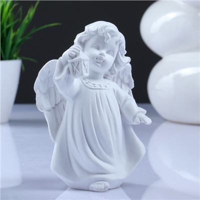 Фигура "Ангел с фонариком" белый 7х10х15см