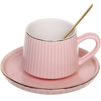 Чайная пара "Ванильная фантазия" (кружка 240мл,блюдце, ложка) розовая