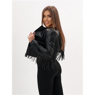 Короткая кожаная куртка женская черного цвета 95ECh