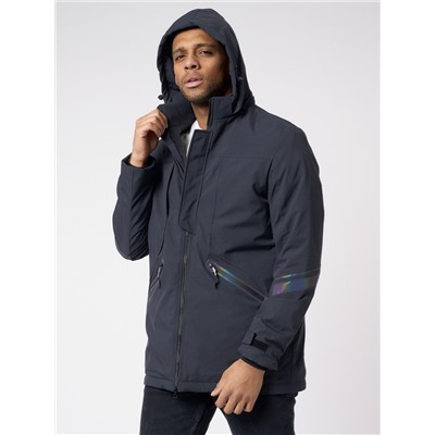 Куртка мужская удлиненная с капюшоном темно-серого цвета 88611TC