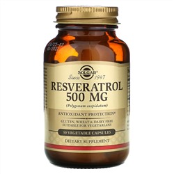 Solgar, Resveratrol, 500 мг, 30 растительных капсул