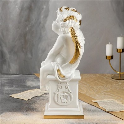 Статуэтка "Ангел на тумбе", бело-золотистый цвет, 45 см
