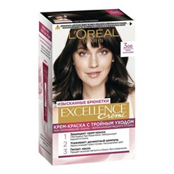 Краска для волос L`Oreal (Лореаль) Excellence (Экселленс), оттенок 3.00 Тёмно каштановый