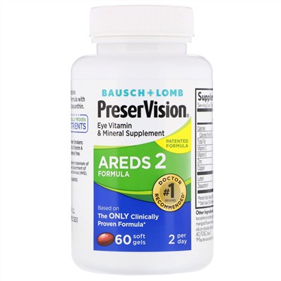 Bausch & Lomb, PreserVision, AREDS 2 Formula, 60 мягких таблеток