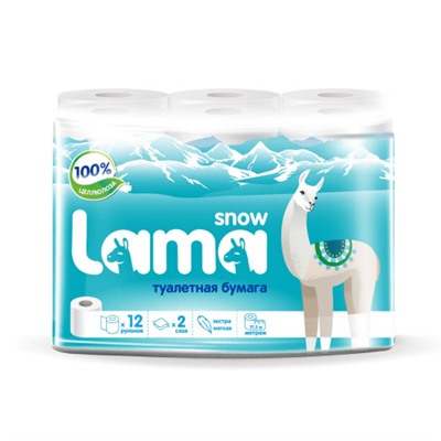 Туалетная бумага 2-слойная Snow Lama (Сноу Лама) белая, 12 рулонов