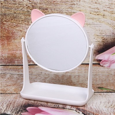Зеркало настольное с подставкой для косметики "Beauty - Kitty", цвет белый, 14,5*16,7см