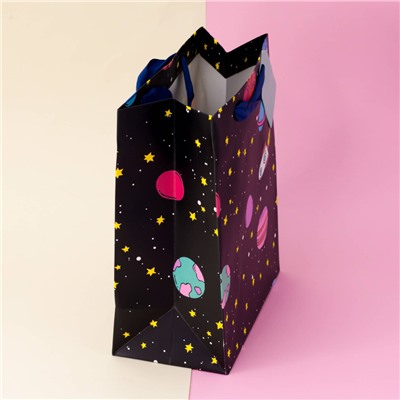 Подарочный пакет (M) "Universe rocket", black