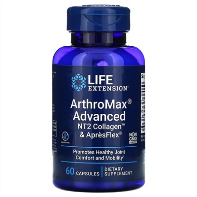 Life Extension, ArthroMax Усовершенствованная формула, NT2 Коллаген и ApresFlex, 60 вегетарианских капсул