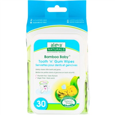 Aleva Naturals, Салфетки Bamboo Baby, для зубов и десен, 30 салфеток