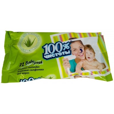 Детские влажные салфетки 100% Чистоты с экстрактом Алоэ, 72 шт