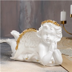 Статуэтка "Ангел лежащий", бело-золотистый цвет, 19 см