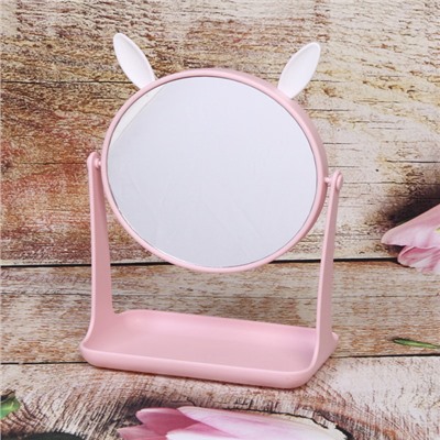 Зеркало настольное с подставкой для косметики "Beauty - Bunny", цвет розовый, 14,5*16,7см