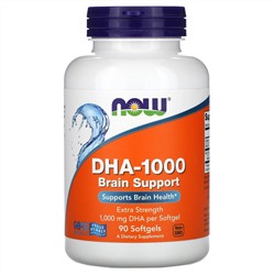 Now Foods, DHA-1000 для улучшения работы мозга, с повышенной силой действия, 1000 мг, 90 мягких таблеток