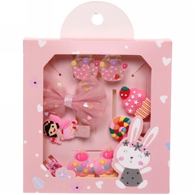 Аксессуары для волос детские "Baby Shop- Эмили", цвет розовый, (4 краба, 2 резинки, 4 зажима), 13,7*13,7*2 см