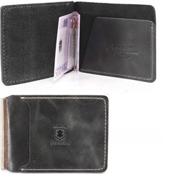 Зажим для купюр Premier-Z-933 натуральная кожа (зажим-скрепка, внешний карман д/карт) черный пулл-ап (30) 230386