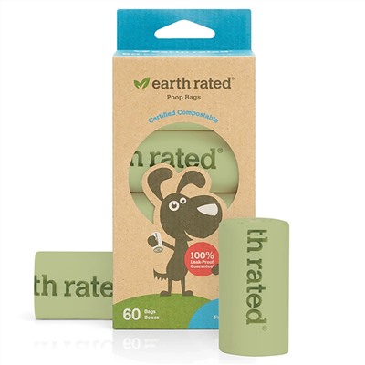 Earth Rated, биоразлагаемые пакеты для уборки за собаками, без запаха, 60 пакетов, 4 запасных рулона