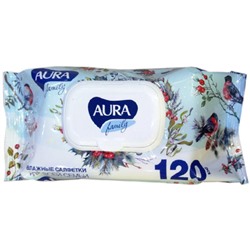 Влажные салфетки антибактериальные Aura (Аура) для всей семьи, 120 шт