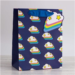 Пакет подарочный (S) "Many cute clouds", dark blue (18*23*10)