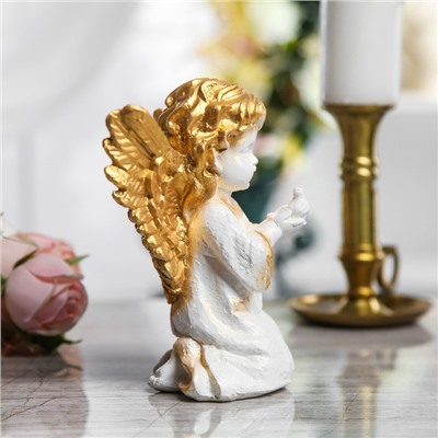Сувенир "Ангел с птицей" белый с золотым, 17 см