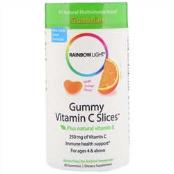 Rainbow Light, Gummy Vitamin C Slices, со вкусом мандарина и апельсина, 90 жевательных таблеток