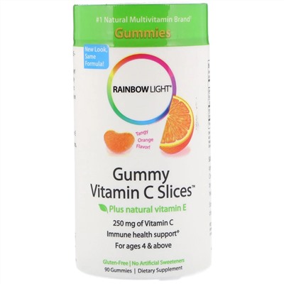 Rainbow Light, Gummy Vitamin C Slices, со вкусом мандарина и апельсина, 90 жевательных таблеток