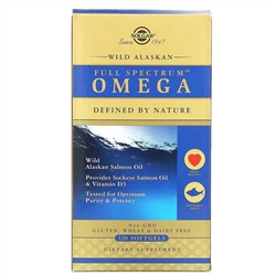Solgar, омега-кислоты Full Spectrum, жир дикого аляскинского лосося, 120 капсул