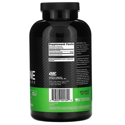 Optimum Nutrition, микронизированный креатин в капсулах, 2,5 г, 200 капсул