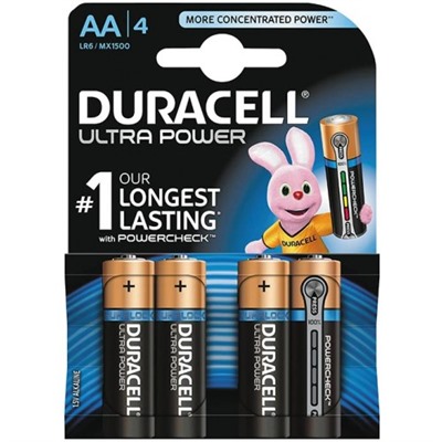 Батарейки алкалиновые Duracell (Дюраселл) Ultra Power, AA 1,5V LR6, 4 шт/упак
