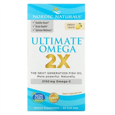 Nordic Naturals, Ultimate Omega 2X, лимон, 60 мягких таблеток