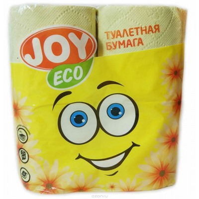 Туалетная бумага 2-слойная JOY Eco (Джой Эко) желтая, 4 рулона