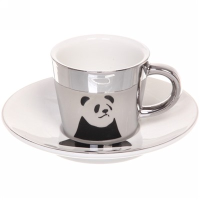 Кофейная пара (зеркальная кружка 90мл+блюдце) анаморфный дизайн "Панда"