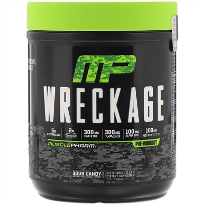 MusclePharm, Wreckage Pre-Workout, кислый леденец, 375 г (13,23 унции)