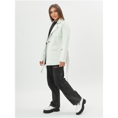Классическая кожаная куртка женская белого цвета 3607Bl